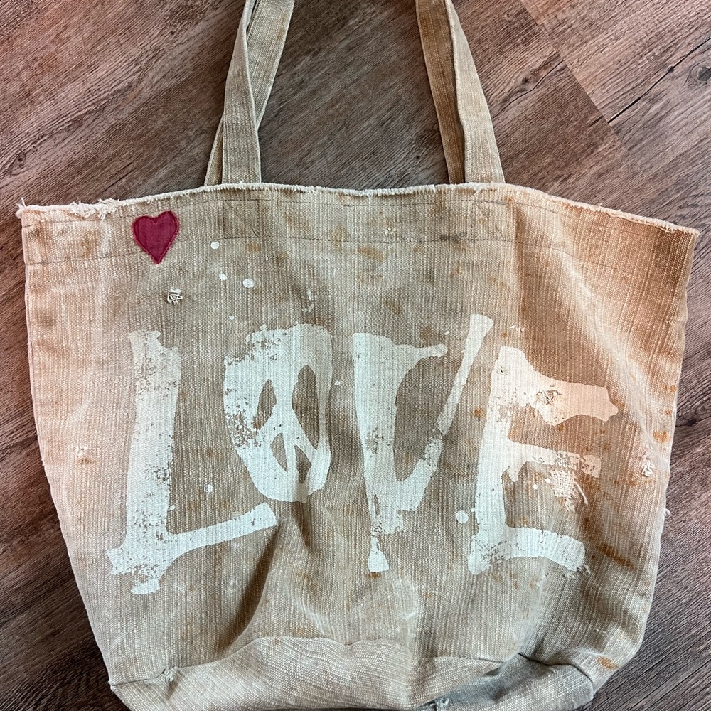 Magnolia Pearl Cream Canvas Tote with Heart Detail